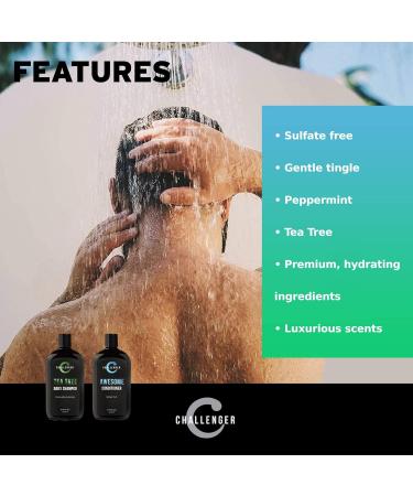 Challenger Tea Tree Shampoo & Peppermint Conditioner Combo | Men s Anti-Itch Shower Products | Argan Oil & Biotin | 16oz Artificial Color Free | 2-Pack for Dry Scalp - Buy Online on SooperMarket.com