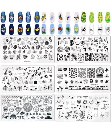 RUNRAYAY 6Pcs Various Pattern Nail Art Stamping Plate Kit Ocean Animal Flower Series Collection Nail Art Plate for Halloween Christmas Nail Art Design DIY Print Manicure Salon B