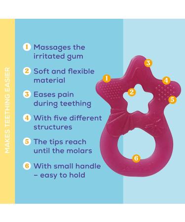 Dentistar Bei ring 2 Set - Teether for Babies & Toddlers 3 Months+ | Soft Dental Aid & Massage Handle | Made in Germany | Pink - Buy Online on SooperMarket.com