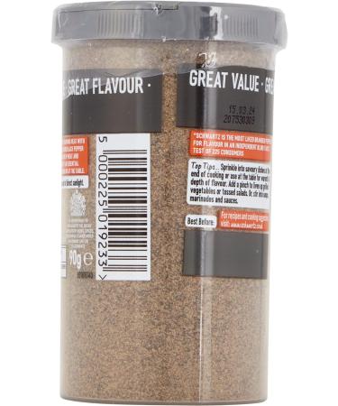 Schwartz Ground Black Pepper Drum 90g - Hot, Spicy & Zesty Flavor - Versatile Spice for Savory Dishes, Salads, Roast Meat & Eggs - Buy Online on SooperMarket.com