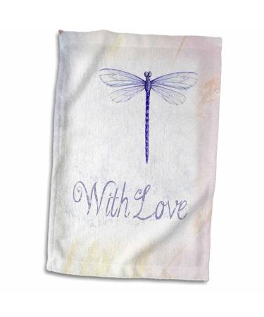 3D Rose Image of Purple Dragonfly with Word Love Hand Towel  15 x 22  Multicolor Multicolor 15 x 22
