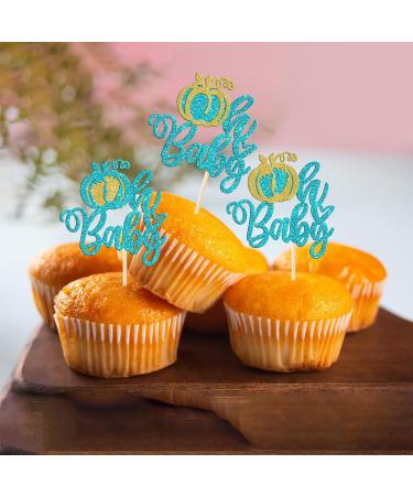 Rsstarxi 24 Pack Pumpkin Oh Baby Cupcake Toppers Glitter Gender Reveal Baby Shower Cupcake Picks Decorations for Fall Theme Thanksgiving Halloween Birthday Party Cake Decorations Blue Design 12 Blue - Buy Online on SooperMarket.com
