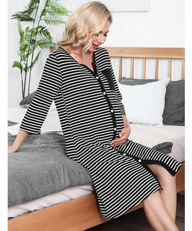 Marvmys Maternity Nightdress for Hospital Breastfeeding - 3/4 Sleeves Nursing Nightgown, V Neck Pajama for Pregnant Women - Black M - Buy Online on SooperMarket.com