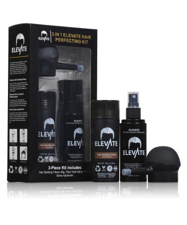 ELEVATE Hair Perfecting 3-in-1 Kit Set Includes Natural Hair Thickening Fibers & Spray Applicator Pump Nozzle & Locking Setting Hold Hair Spray | Instantly Conceal Balding Hair Areas (Medium Brown)