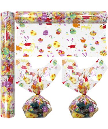 AnapoliZ Easter Cellophane Wrap Roll | 100 Ft. Long X 16 In. Wide | 2.3 Mil Thick, Crystal Clear Easter Design | Easter Cello Wrapping Paper, Treats, Baskets, Gifts | Easter Bunny, Eggs Cellophane