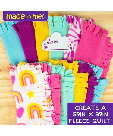 Made By Me Easy-to-Knot Fleece Quilt Making Kit - No Sewing Required - 59 x 39 Inches - Includes 20 Fabric Squares and Embellishments - Learn 4 Knotting Techniques - Multicolor - Buy Online on SooperMarket.com