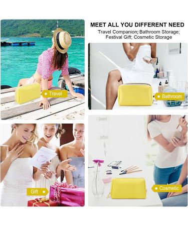 Small Waterproof PU Leather Makeup Bag for Purse - Yellow Cosmetic Pouch with Zipper for Women and Girls - Buy Online on SooperMarket.com