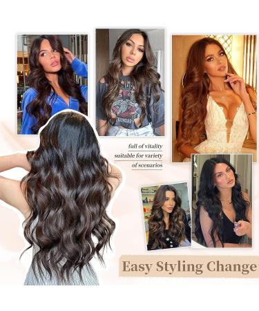 KooKaStyle Dark Brown 20 Inch Long Wavy Clip-in Hair Extensions for Women - 4pcs Thick Hairpiece for Full Head - Buy Online on SooperMarket.com