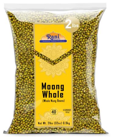 Rani Moong Whole (Ideal for Cooking & Sprouting Whole Mung Beans with Skin) Lentils Indian 32oz (2lbs) 908g All Natural | Gluten Friendly | Non-GMO | Kosher | Vegan | Indian Origin Moong Whole Net Wt. 32oz (2lbs) 908g