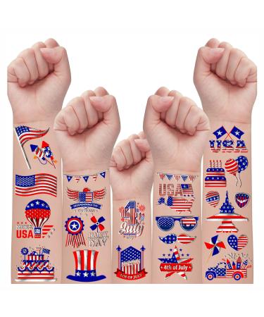 Partywind 194 Metallic Silver Styles Fourth of July Decorations  4th of July Temporary Tattoos for Party Supplies Favors  Patriotic Tattoo Stickers for Memorial Day  Independence Day  Labor Day