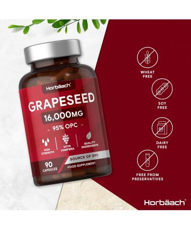 Grape Seed Extract Capsules | 16 000mg | 95% OPCs | High Strength Supplement | 90 Count | by Horbaach - Buy Online on SooperMarket.com