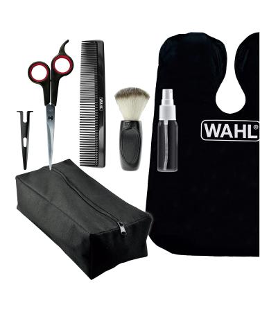 Wahl Home Haircutting Kit Essentials Featuring Barbers Haircutting Cape Styling Comb Scissors with Blade Guard Neck Duster Spray Bottle & Soft Pouch Case Model 03599