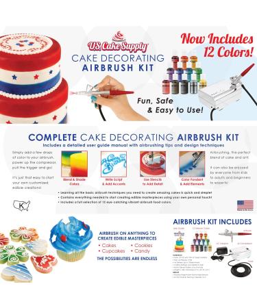 U.S. Cake Supply Airbrush Kit with 12 Vivid Colors - Complete Cake Decorating Set for Cakes, Cupcakes, Cookies, and Desserts - Buy Online on SooperMarket.com