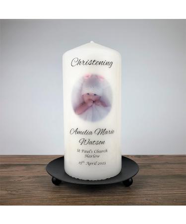 Personalised Christening Photo Candle - 7cm x 15cm White | Boy/Girl Baptism Keepsake - Buy Online on SooperMarket.com