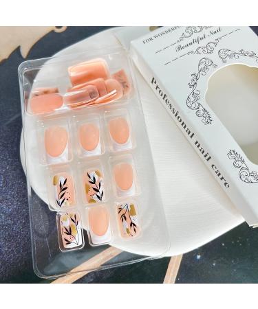 Medium Square French Tip Press on Nails with Fall Leaf Design - Glitter Acrylic False Nails for Women - Style 1 - Buy Online on SooperMarket.com