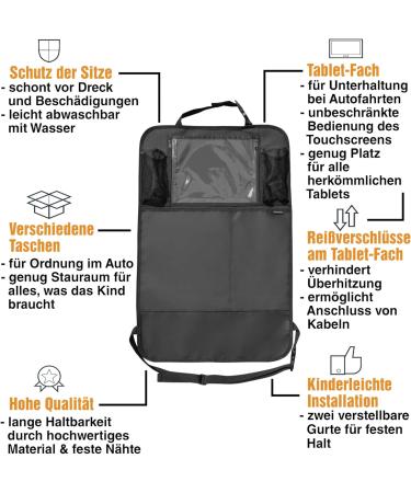 Myhappyride Backrage Protection - 2-Piece Car Back Seat Organizer with iPad/Tablet Compartment | Waterproof Kick-Mat Protection for Kids | Universal Fit - Buy Online on SooperMarket.com