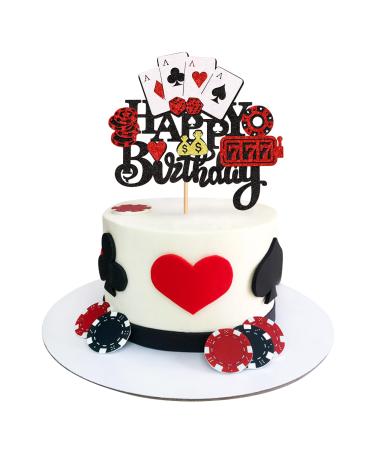 Cyodoos1PCS Casino Cake Decoration Dice Poker Chips Cupcake Cake Topper Playing Cards Vegas Theme Cupcake Toppers Decorations Poker Night Party Supplies Black