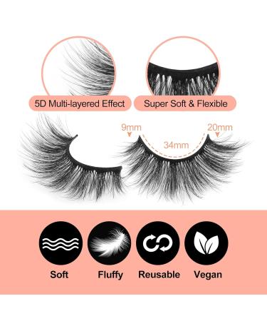 False Eyelashes: Fluffy 20mm Mink Cat Eye Lashes - 10 Pairs Pack for a Natural 5D Curl Wispy Look by EYDEVRO - Buy Online on SooperMarket.com