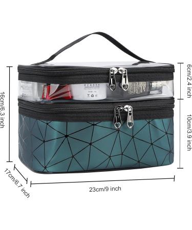 Double-Layered Cosmetic Bag | Waterproof Travel Makeup Organizer for Men & Women | Large Transparent Green Case - Buy Online on SooperMarket.com