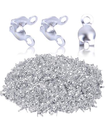 BronaGrand 1000pcs Silver Bead Tips Knot Covers Metal Open Bead Tips Knot Covers Terminators Clamp End Tips Bead Tip Cord Ends for DIY Jewelry Making Accessory