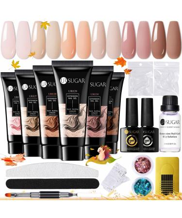 Ur Sugar poly gel nail set nail extension Builder kit 6 colies polygel colors tube with base top coat slip solution nude coffee extension manicure set diy at home brown