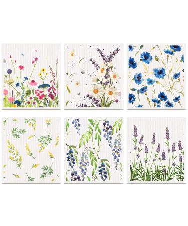 Remagr Swedish Kitchen Dish Towels Wildflowers Reusable Sponge Cleaning Cloths Absorbent Quick Drying Washable Cleaning Wipes No Odor Hand Towel (6)