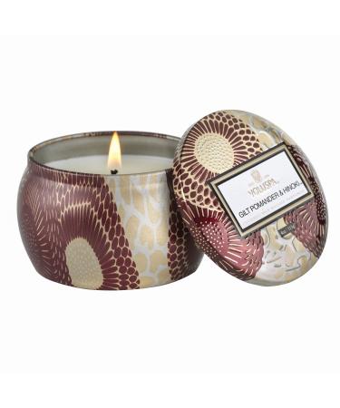 Voluspa Gilt Pomander & Hinoki Candle | Mini Tin | 4 Oz. | 25 Hour Burn Time | All Natural Wicks and Coconut Wax for Clean Burning | Vegan Mini Tin Gilt Pomander & Hinoki