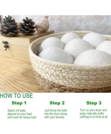 Wool Dryer Balls 7-Pack-XL Size Reusable Natural Fabric Softener for Laundry 100% Organic Wool Baby Safe Replaces Dryer Sheets Comes with a Woven Organiser Basket Made of Cattail Grass - Buy Online on SooperMarket.com