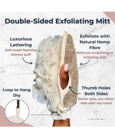 LINDISSIMA Exfoliating Mitt Double-Sided Body Scrubber - UK Brand for Gentle Skin Exfoliation & Cleaning - Buy Online on SooperMarket.com