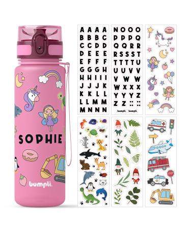 Bumpli drinking bottle Kinder - 500ml - Free name ticker bottle bottle of carbon dioxide Suitable leak -proof - BPA -free with fruit insert - ideal for school kindergarten sport (pink)