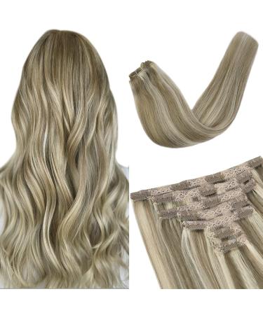 Vlasy Clip in Hair Extensions Human Hair 7 Pieces Clip in Hair Extensions Real Human Hair Seamless Straight Natural Thick Weft Human Hair Clip in Extensions for Women T14/60+T14/60# 16 Inch(80 g) 16 Inch (80 g) T14/60+T14/60#