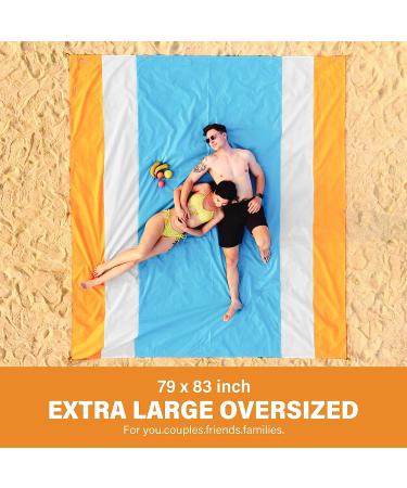 Famstar Beach Blanket Oversized Extra Large79 X 83" Waterproof Sandproof Beach Blanket 1-7 Adults Lightweight Durable for Travel Camping Hiking Picnic (79" X 83"  Orange&Blue) 79" X 83" Orange - Buy Online on SooperMarket.com
