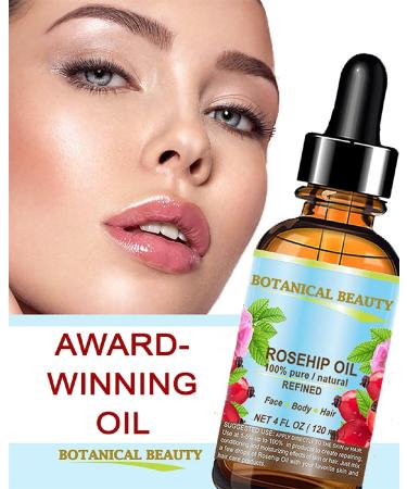 Pure Rosehip Oil 4 Fl. oz - Natural Anti-Aging Moisturizer for Face Body Hair & Nails | Botanical Beauty - Buy Online on SooperMarket.com
