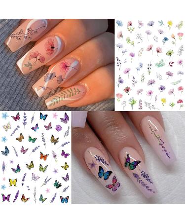 Watercolor Floral and Abstract Nail Stickers - 6 Sheets of Self-adhesive Nail Decals for Women - Flower, Butterfly, and Lady Face Designs - Buy Online on SooperMarket.com