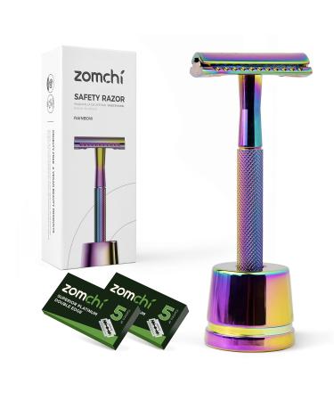 Double edge razor apparatus for women with st nders women's razor elegant women's razor with a sensitive box suitable for all double edge rasier blades (rainbow) Rainbow with stand