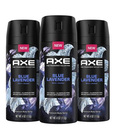 AXE Fine Fragrance Collection Premium Deodorant Body Spray For Men Blue Lavender 3 Count With 72H Odor Protection And Freshness Infused With Lavender Mint And Amber Essential Oils 4oz Lavender 4 Ounce (Pack of 3)