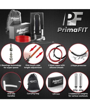 Primafit Pro Speed Jump Rope for Adults | Adjustable 3m Fitness Jump Rope with Weights 2 Ball Bearings & Anti-Slip Handles - Perfect for Boxing MMA & CrossFit - Buy Online on SooperMarket.com