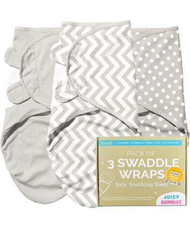 Juicy Bumbles Swaddle Blanket 0-3 Months - 100% Cotton Baby Swaddle Wrap Newborn - Set of 3 Swaddle Wrap - Baby Essentials for Newborn Baby Boy and Girl Light Grey Small: 0-3 Months