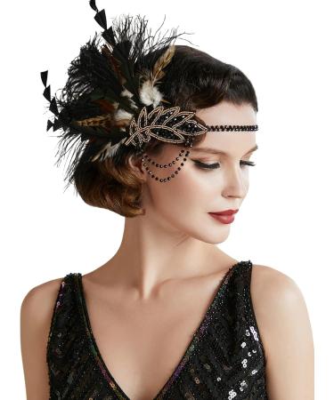 BABEYOND Feather Headpiece Sequined Showgirl Flapper Headband 1920s Accessories (style 1) - Buy Online on SooperMarket.com