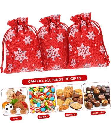KOMBIUDA 10pcs Snowflake Burlap Bag Christmas Holiday Pouch Candy Storage Holder Drawstring Bag 14X10X0.3CM Red - Buy Online on SooperMarket.com