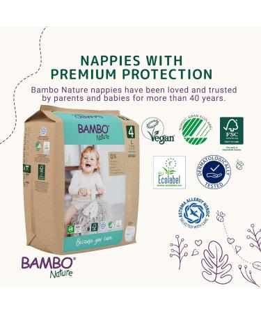 Bambo Nature Size 4 Maxi Eco Nappies 24PK - Enhanced Leakage Protection, Sustainable & Eco-Friendly, Secure & Comfortable Baby Nappies - Buy Online on SooperMarket.com