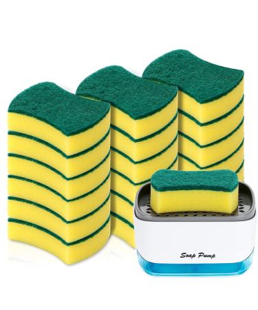 19 pieces kitchen sponges for dishes 1 pack of dishwashing-soap dispenser for kitchen soap dispenser and sponge holder 2-in-1 soap dispenser for worktop 19 pack
