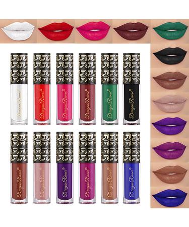 Petansy Matte Liquid Lipstick Set  Matte 24-hour Long Lasting Waterproof Lipstick  Multi Colored Non-Stick Cup Not Fade Lip Gloss Halloween Lipstick Makeup Gift for Women (A)