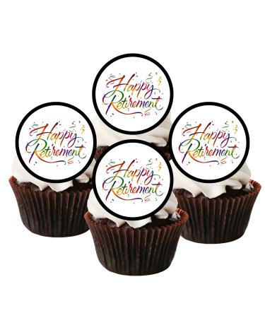 24 PRECUT Happy Retirement Edible Cupcake Decorations Theme #2 Premium Thickness SWEETENED Vanilla Wafer Card Cupcake Toppers - Cake Decorations