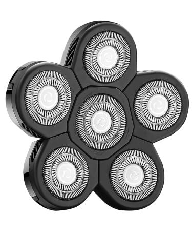 FOXSONIC 6 Blades Electric Shaver Replacement Heads 6 Blades Head Shaver Replacement Blades Bald Shaver with Blade Cover Electric Razor Shaver Head (Black)