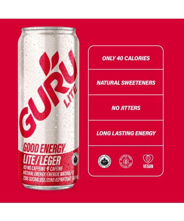 GURU Lite Organic Energy Drinks Clean Energy Drink with Plant Based Natural Caffeine from Green Tea Low Calorie Gluten Free and Vegan Healthy Drinks 500mL (Pack of 12) Lite 500 ml (Pack of 12) - Buy Online on SooperMarket.com
