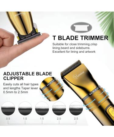 Hatteker Men's Professional Hair Clippers & T-Blade Trimmer Kit - Cordless Beard Cutting IPX7 Waterproof Gold - Grooming Essentials for Barbers & Home Use - Buy Online on SooperMarket.com
