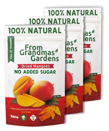 Dried Mango - From Grandmas Gardens | 3 x 100g | Healthy Vegan Snack | 100% Natural | No Added Sugar | Rich in Vitamins | No Preservatives | GMO free Mango 3 pack