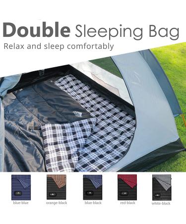 Cotton Flannel Double Sleeping Bag for Camping & Backpacking | Queen Size 2 Person Waterproof Sleeping Bag for Adults | Lightweight & Waterproof | Ideal for Truck, Tent, or Sleeping Pad | Black/White - Buy Online on SooperMarket.com