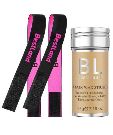 Hair Wax Stick with 2 Pcs Lace Melting Band Elastic Wig Bands For Keeping Wigs In Place Wax Stick for Hair Edge Frizz Control Hair Finishing Slick Non-greasy Styling Kit (Set A)